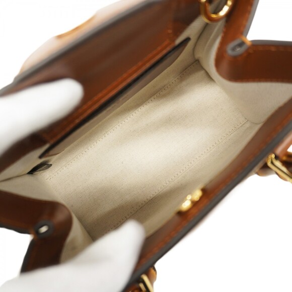 Gucci Bamboo Diana Crystal Handbag 707449 Canvas Leather Brown Beige 2-Way Ba... - Picture 4 of 13